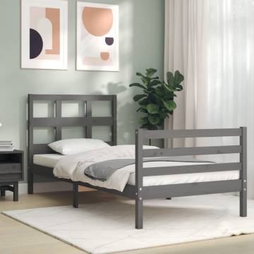 Grey Bed Frame with Headboard 90x200 cm | Solid Wood Design