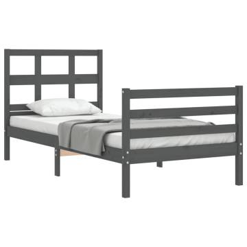 Grey Bed Frame with Headboard 90x200 cm | Solid Wood Design