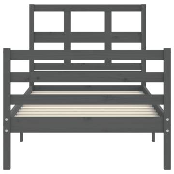 Grey Bed Frame with Headboard 90x200 cm | Solid Wood Design