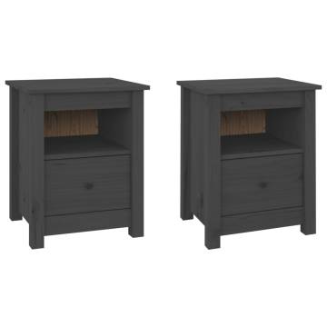 Stylish Grey Bedside Cabinets - 2 pcs Solid Pine Wood