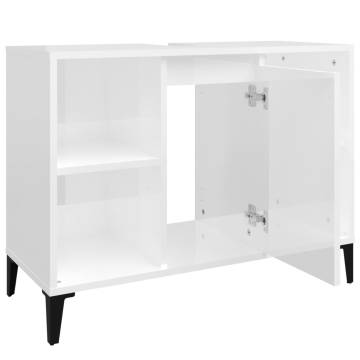 High Gloss White Sink Cabinet - 80x33x60 cm Engineered Wood