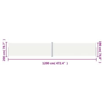 Retractable Side Awning Cream 200x1200 cm for Garden & Patio