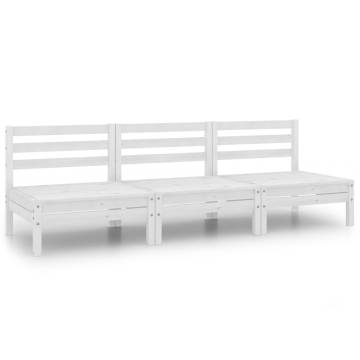 3 Piece Garden Lounge Set - White Solid Pinewood