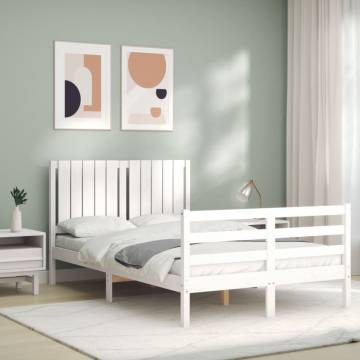 White Bed Frame with Headboard - 120x200 cm Solid Wood