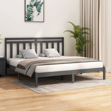 Grey Solid Wood Bed Frame - 180x200 cm Super King Size