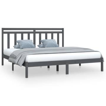 Grey Solid Wood Bed Frame - 180x200 cm Super King Size