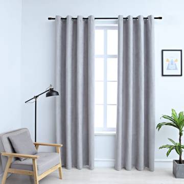 Elegant Grey Blackout Curtains with Metal Rings - 140x245 cm