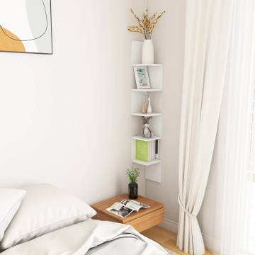 Stylish Wall Corner Shelf in White - 20x20x127.5 cm