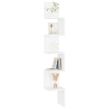 Stylish Wall Corner Shelf in White - 20x20x127.5 cm