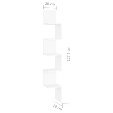 Stylish Wall Corner Shelf in White - 20x20x127.5 cm