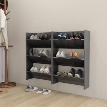 High Gloss Grey Wall Shoe Cabinets - 2 pcs 60x18x90 cm