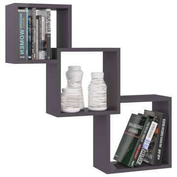 High Gloss Grey Cube Wall Shelf - Stylish Storage Solution