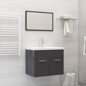 2 Piece High Gloss Grey Bathroom Furniture Set | HipoMarket