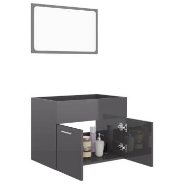 2 Piece High Gloss Grey Bathroom Furniture Set | HipoMarket