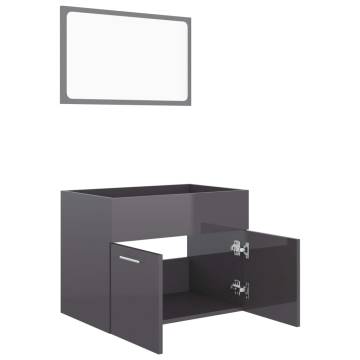 2 Piece High Gloss Grey Bathroom Furniture Set | HipoMarket