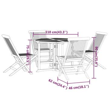 5 Piece Folding Outdoor Dining Set - Solid Wood Teak