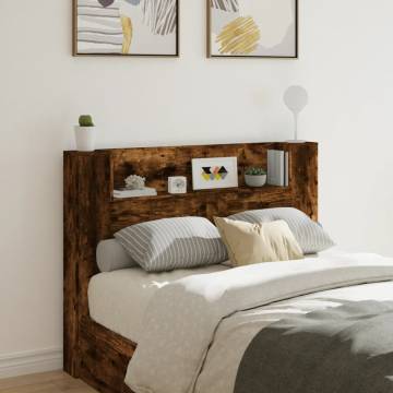 Stylish Headboard Cabinet with LED - Smoked Oak 140x16.5 cm