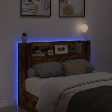 Stylish Headboard Cabinet with LED - Smoked Oak 140x16.5 cm