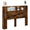 Stylish Headboard Cabinet with LED - Smoked Oak 140x16.5 cm