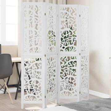 Elegant 4-Panel White Room Divider | Solid Wood Paulownia