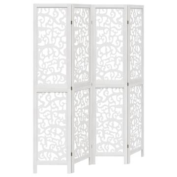 Elegant 4-Panel White Room Divider | Solid Wood Paulownia