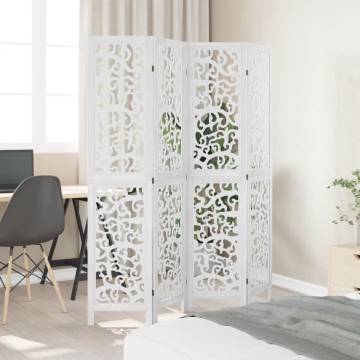 Elegant 4-Panel White Room Divider | Solid Wood Paulownia