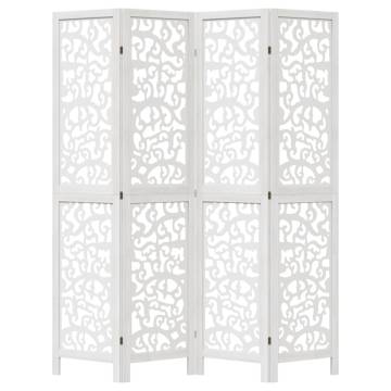 Elegant 4-Panel White Room Divider | Solid Wood Paulownia