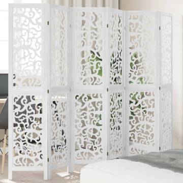 Elegant 6 Panel White Room Divider - Solid Paulownia Wood