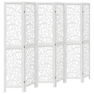 Elegant 6 Panel White Room Divider - Solid Paulownia Wood