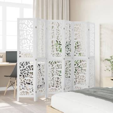 Elegant 6 Panel White Room Divider - Solid Paulownia Wood