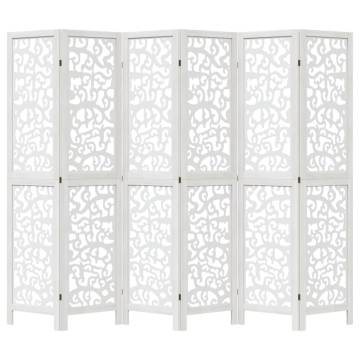 Elegant 6 Panel White Room Divider - Solid Paulownia Wood