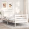 White Small Single Bed Frame with Headboard - Solid Wood