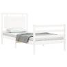 White Small Single Bed Frame with Headboard - Solid Wood