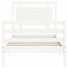 White Small Single Bed Frame with Headboard - Solid Wood