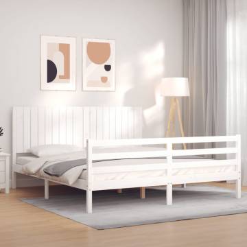 White Super King Size Bed Frame with Headboard - Solid Wood