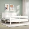 White Super King Size Bed Frame with Headboard - Solid Wood