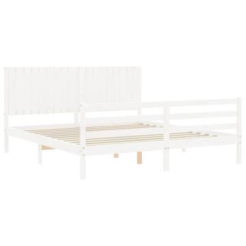 White Super King Size Bed Frame with Headboard - Solid Wood