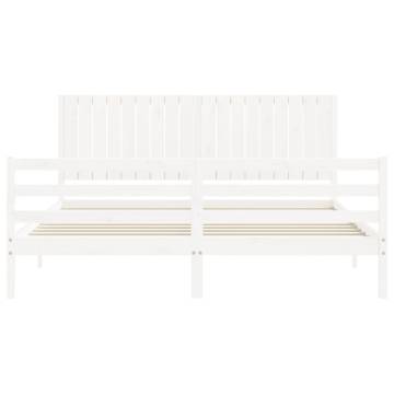 White Super King Size Bed Frame with Headboard - Solid Wood