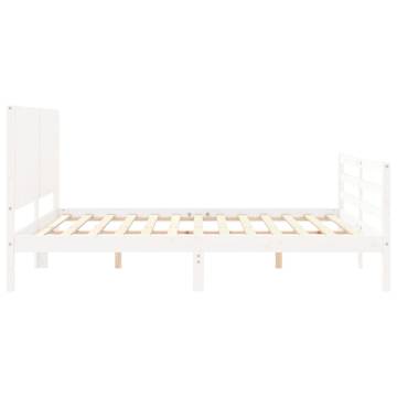 White Super King Size Bed Frame with Headboard - Solid Wood