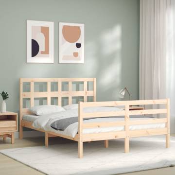 Bed Frame with Headboard - Double Solid Wood | Hipomarket