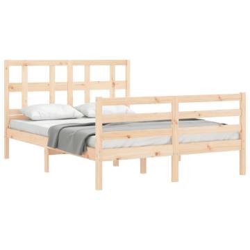 Bed Frame with Headboard - Double Solid Wood | Hipomarket