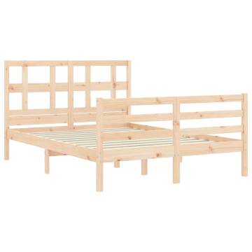 Bed Frame with Headboard - Double Solid Wood | Hipomarket