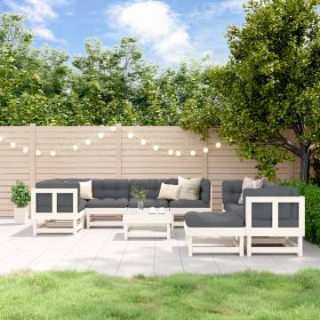 10 Piece Garden Lounge Set - White Solid Wood Pine