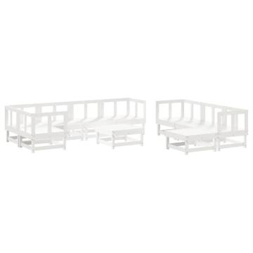 10 Piece Garden Lounge Set - White Solid Wood Pine