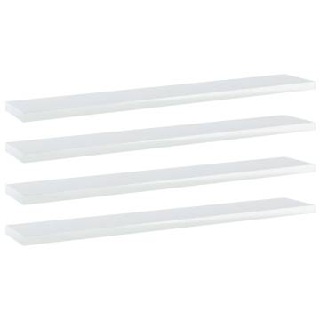 High Gloss White Bookshelf Boards - 4 Pcs, 60x10x1.5 cm