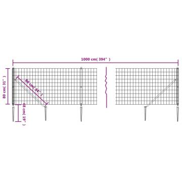 Wire Mesh Fence with Spike Anchors Anthracite 0.8x10 m