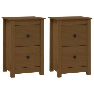 Elegant Honey Brown Bedside Cabinets - 2 pcs Solid Pine