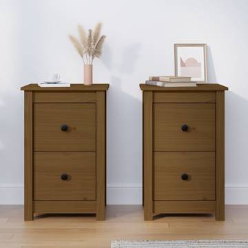 Elegant Honey Brown Bedside Cabinets - 2 pcs Solid Pine