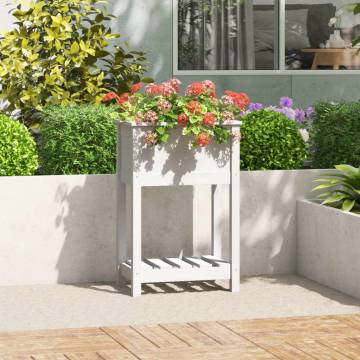 White Solid Wood Pine Planter with Shelf - 54x34.5x81 cm