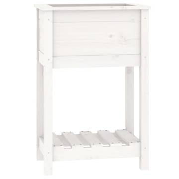 White Solid Wood Pine Planter with Shelf - 54x34.5x81 cm